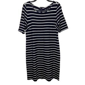 Banana Republic Shift Dress Navy Blue/White Striped Midi Zip Back Large Nautical